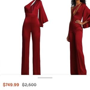 Frederick Anderson Asymmetrical red cut out one shoulder Jumpsuit